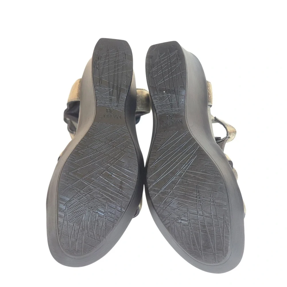 Naot Flirt Women Pewter Metallic Gold Leather Wedge T-Strap Studded Sandals 38